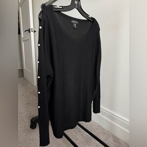 Adrienne Vittadini Black Long Sleeve with Pearl Details & Arm Cutout Details